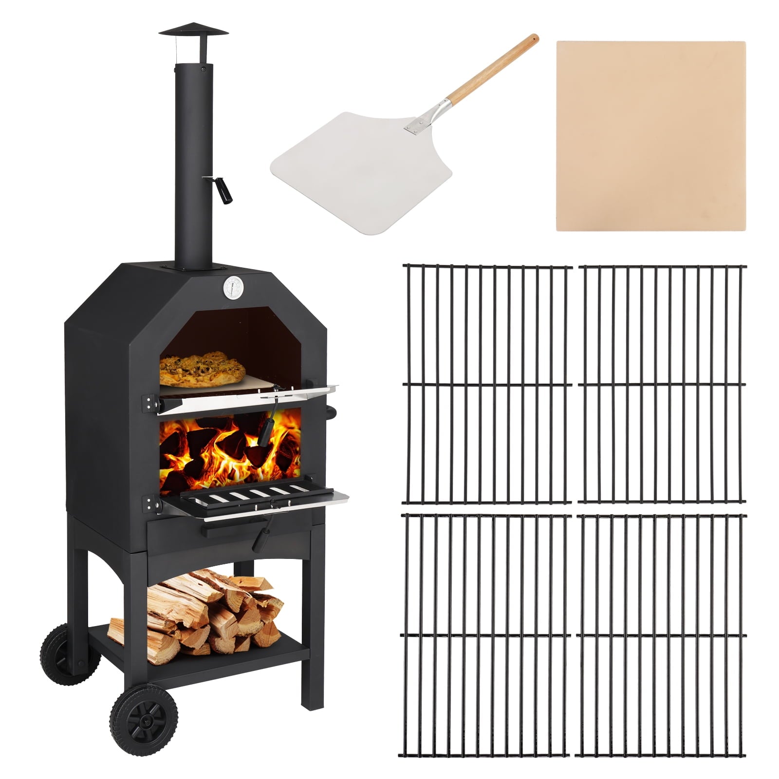 Ktaxon Outdoor Pizza Oven 14 Inch Wood Fired Pizza Oven Patio Pizza Maker w/ Pizza Stone, Pizza Peel, Grill Rack