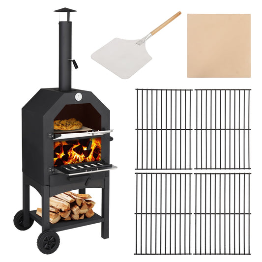 Ktaxon Outdoor Pizza Oven 14 Inch Wood Fired Pizza Oven Patio Pizza Maker w/ Pizza Stone, Pizza Peel, Grill Rack