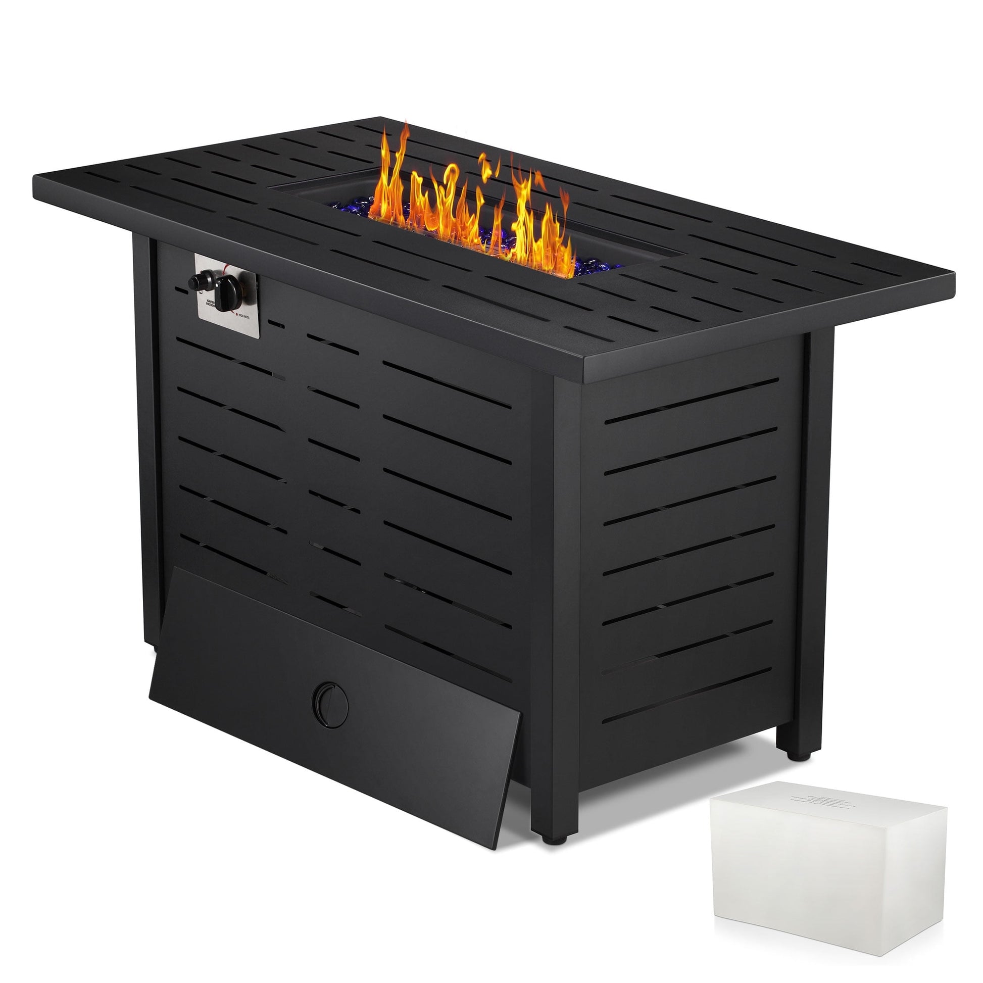 LHRIVER 43" Propane Fire Pit Table, 50,000 BTU Outdoor Windproof Gas Fire Pit with Lid, Smokeless  Glass Rocks, Cover