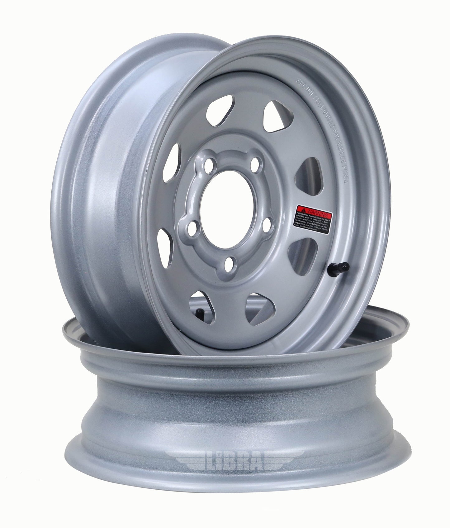 LIBRA 13 x 4.5 Trailer Wheels 5 Lug on 4.5" Bolt Pattern Silver Spoke, Set 2-17019