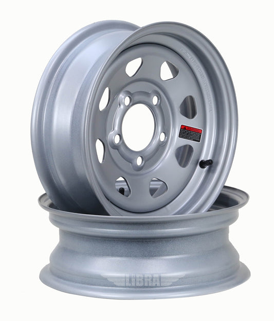 LIBRA 13 x 4.5 Trailer Wheels 5 Lug on 4.5" Bolt Pattern Silver Spoke, Set 2-17019