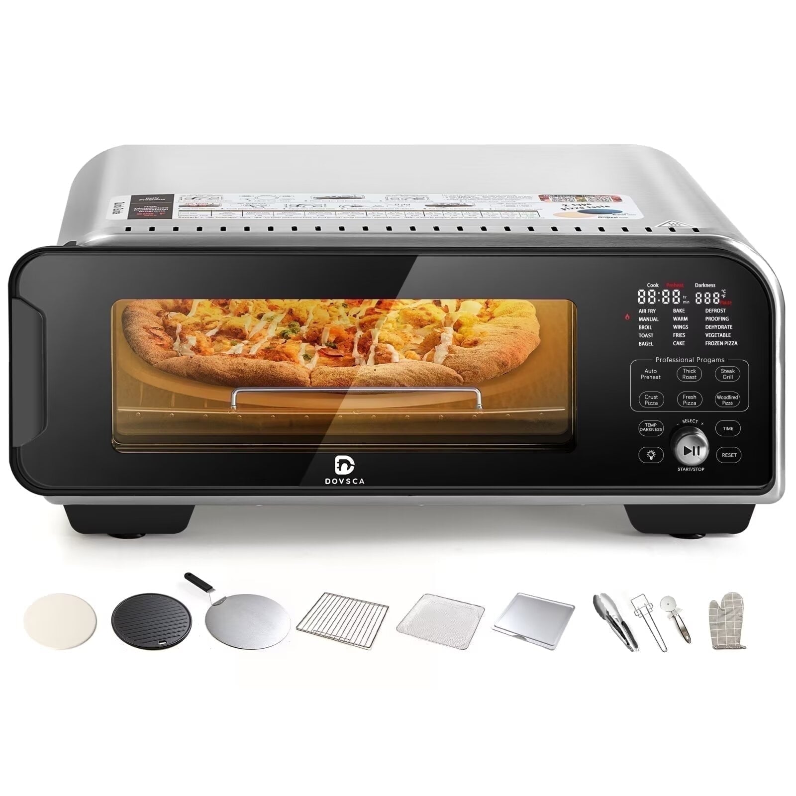 LMVVC Professional Electric Indoor Pizza Oven, Silver, 1800 W, Digital Temperature Controls