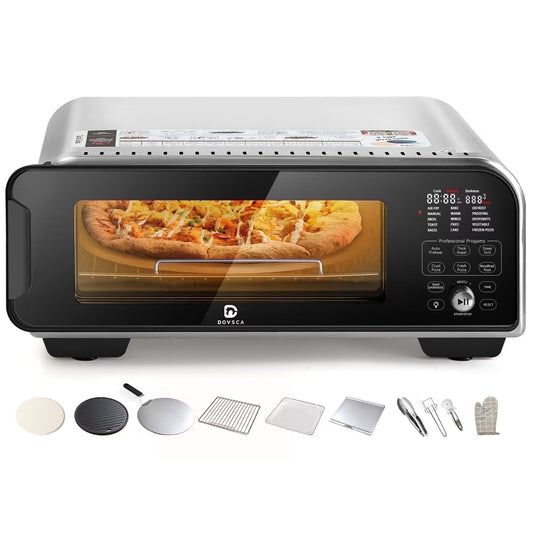 LMVVC Professional Electric Indoor Pizza Oven, Silver, 1800 W, Digital Temperature Controls