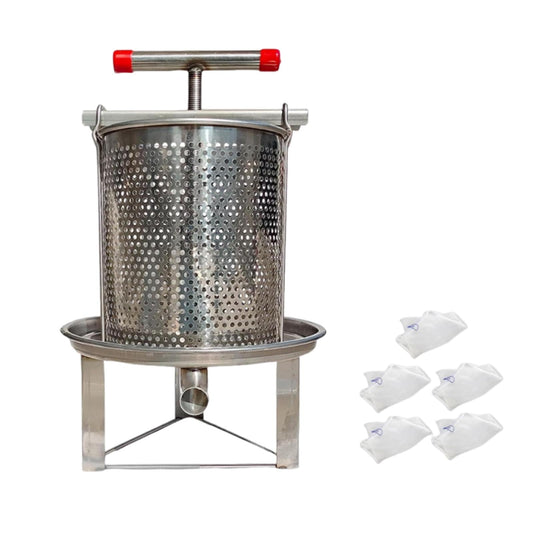 LOVIVER Honey Extractor Fruit Press Manual with T Hand Portable Honey Separator Making Crusher for Oil Pomace Juice Vinasse 5 Filtration Meshes