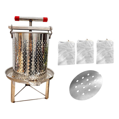 LOVIVER Honey Extractor Fruit Press Stable Base Manual Multifunctional Crusher Making for Vinasse Honeycomb Olive Oil Grape 5 Filtration Meshes