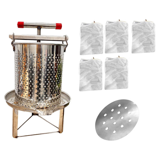 LOVIVER Honey Extractor Fruit Press Stable Base Manual Multifunctional Crusher Making for Vinasse Honeycomb Olive Oil Grape 5 Filtration Meshes