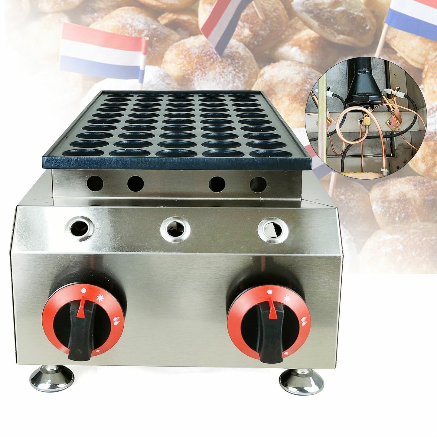 LPG Gas Poffertjes Maker 50 Holes Mini Dutch Pancakes Maker Machine Non-stick for Families, Cafeterias