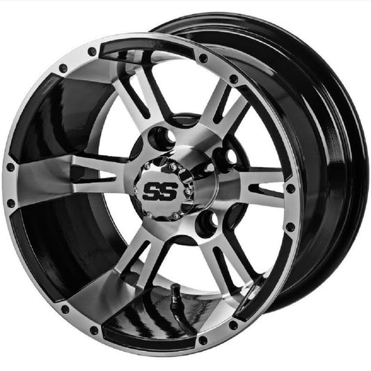 LSI Raptor 12x7 Golf Cart Wheel - Black/Machined 3+4 [12181]