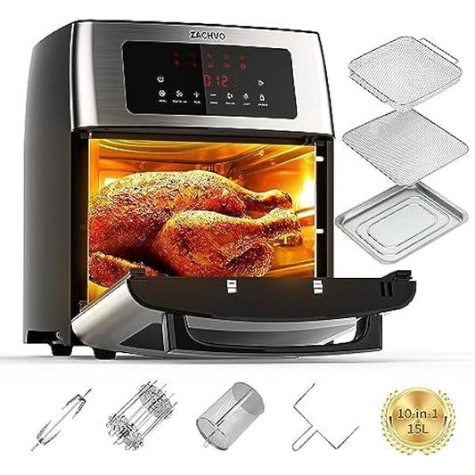 LTMATE 10-in-1 Air Fryer Oven, 1500W Electric Air Fryer with LED Digital Touchscreen, 16QT Stainless Steel Convection Oven, Rotisserie & Dehydrator