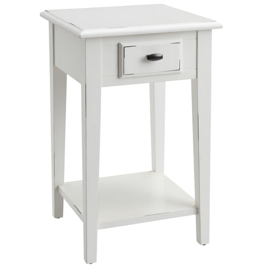 Leick Home Haven Ridge Wood Square 1-Drawer End Table with Shelf, Farmhouse White