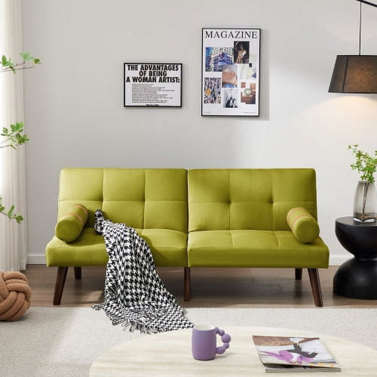 Leumius Modern Futon Sofa Bed, Convertible Folding Recliner Couch with Solid Wood Legs, Green