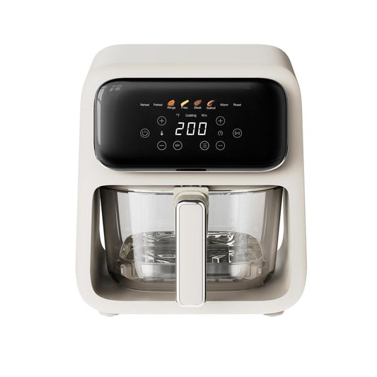【Limited-time Deal】4.2QT Glass Air Fryer, with Nonstick Basket&Crisper Plate, Non-Toxic, Easy to Clean, Smart Touch Screen, White/Ivory, Gift