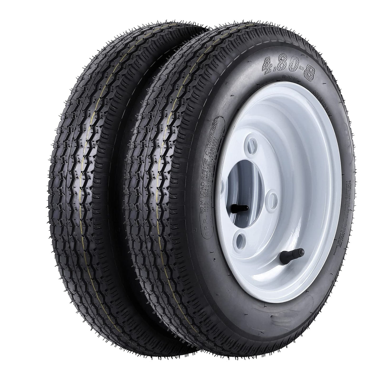 Litake 4.80-8 Trailer Tires On Rims 4.8-8 480-8 4.80 X 8 with 8" Rims, 4 Lug on 4", Load Range C, 6PR, Set of 2 Wheel White Spoke