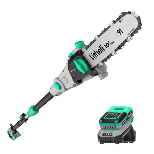 Litheli 20V 10″ Cordless Pole Saw Telescopic for Tree Trimming with 2.0Ah Battery & Charger