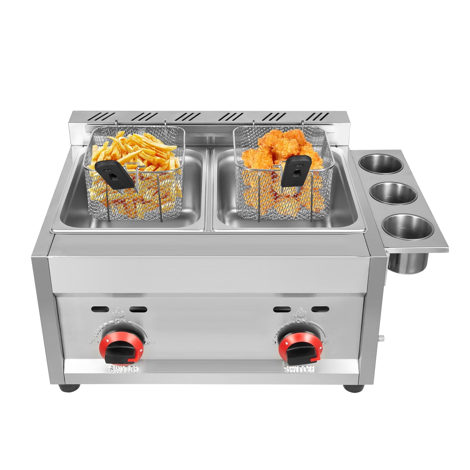 Loyalheartdy Commercial Countertop LPG Gas Deep Fryer 12L Stainless Steel Propane Frying Machine w/2 Frying Baskets