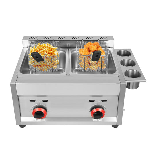 Loyalheartdy Commercial Countertop LPG Gas Deep Fryer 12L Stainless Steel Propane Frying Machine w/2 Frying Baskets