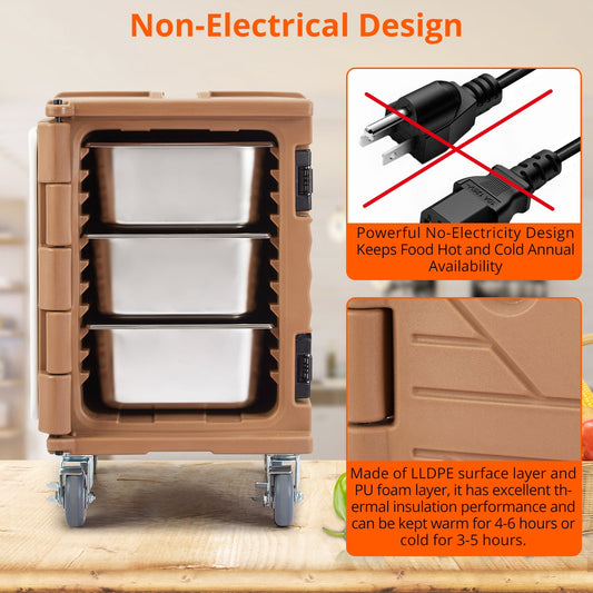 Luku Portable Food Warmer 82Qt LLDPE Food Box Carrier, Double End Loader Wheels, Strong Sealing, Brown
