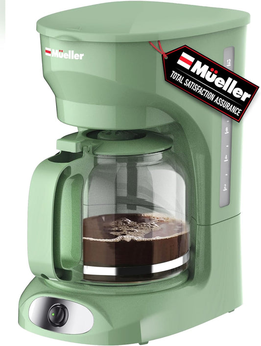 12-Cup Drip Green Coffee Maker, Borosilicate Carafe, Auto-Off, Reusable Filter, Anti-Drip, Keep-Warm Function, Clear Water Level Window, Green Kitchen Accessories & Décor