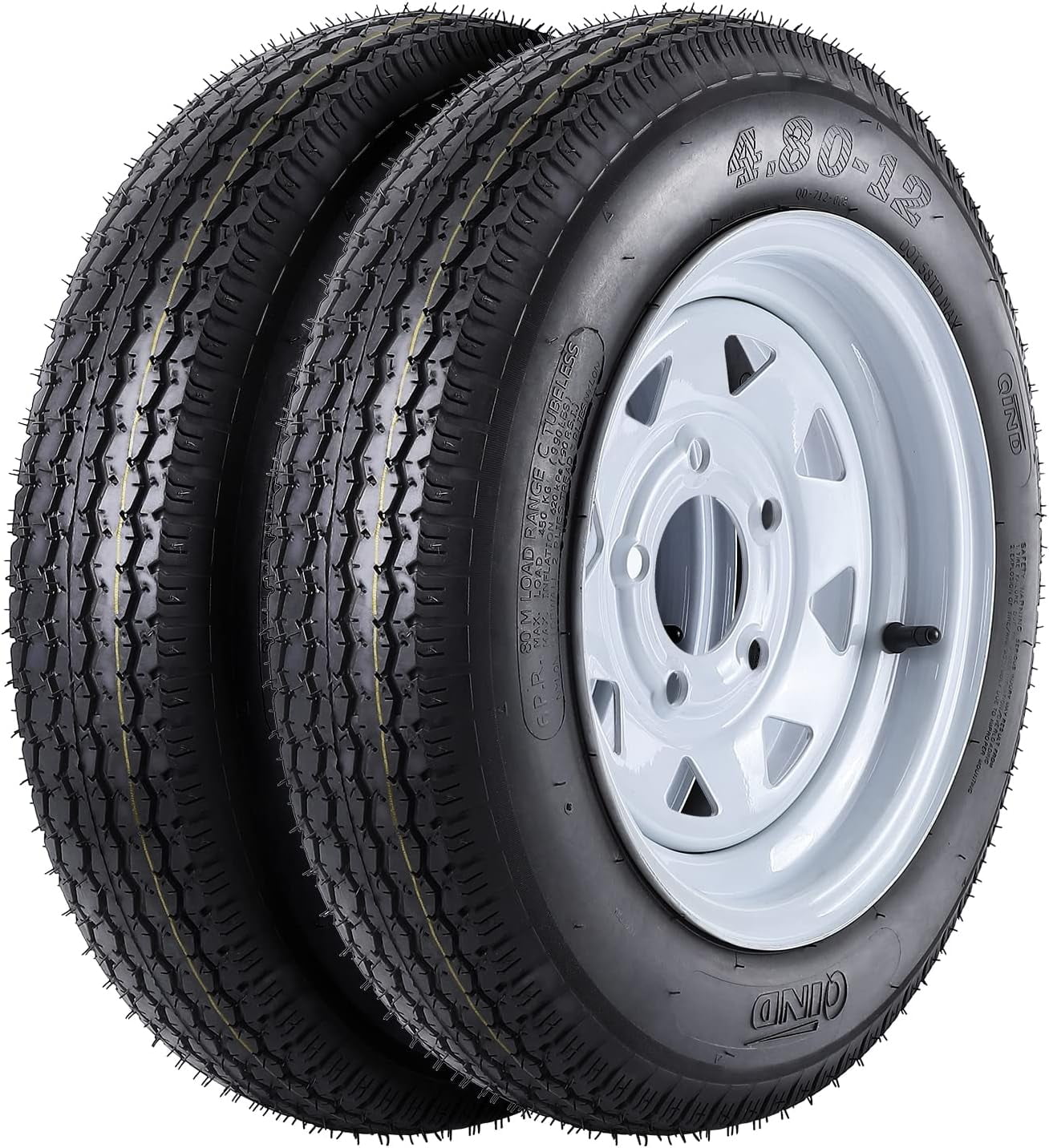 M optimized 4.80-12 4.80x12 480-12 4.80-12 Trailer Tires with 12" Rims, 5 Lug on 4.5", Load Range C 6PR Set of 2