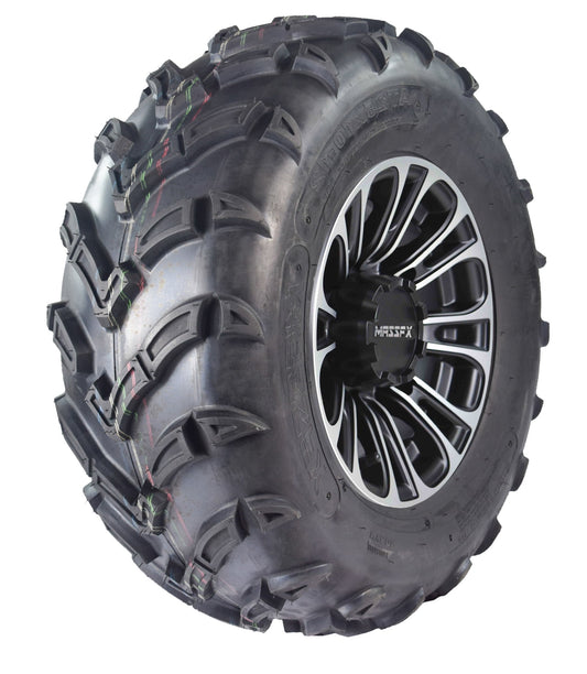 MASSFX 25x10-12 ATV Front Tire 6 Ply & A238 Machined Black Wheel Kit 12x7 4/156 25x10x12 (Driver Side)