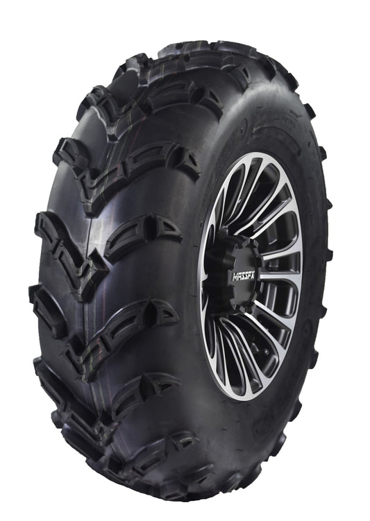 MASSFX 25x8-12 ATV Front Tires 6 Ply & A238 Machined Black Wheel Kit 12x7 4/156 25x8x12 (Driver Side)