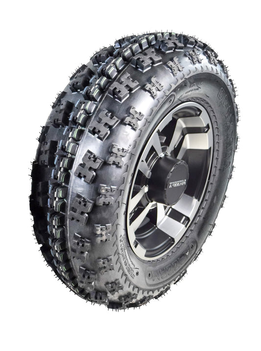 MASSFX MK 21x7-10 ATV Front Tire & 10x5 4/144 Machined Wheel Kit fits Honda TRX, Kawasaki KFX, Suzuki Z250 & Arctic Cat DVX 21x7x10 (Driver Side)