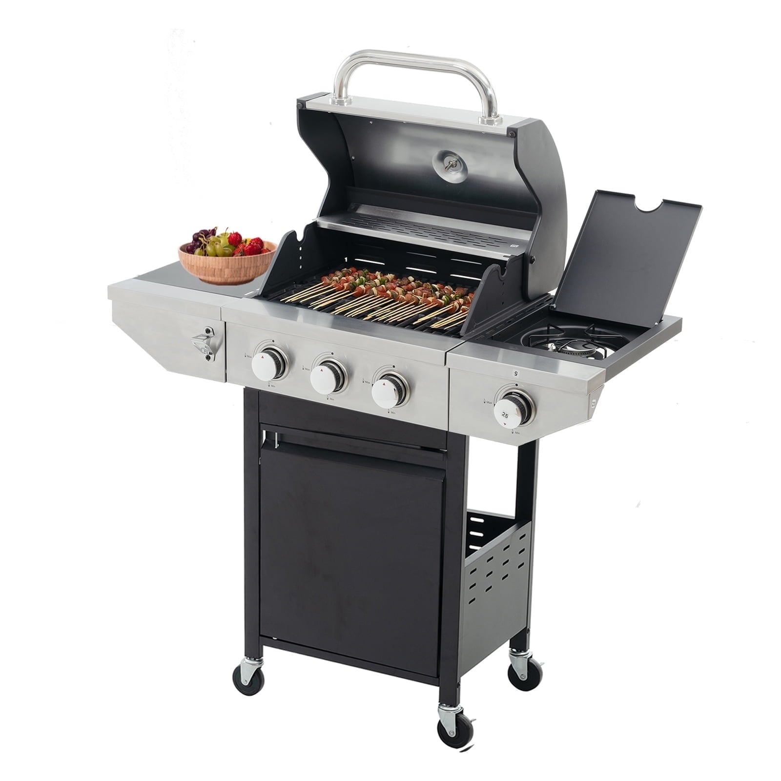 MEWANG 3 Burner Propane Gas Grill with Side Burner,Stainless Steel Gas Grill for Outdoor BBQ,Camping