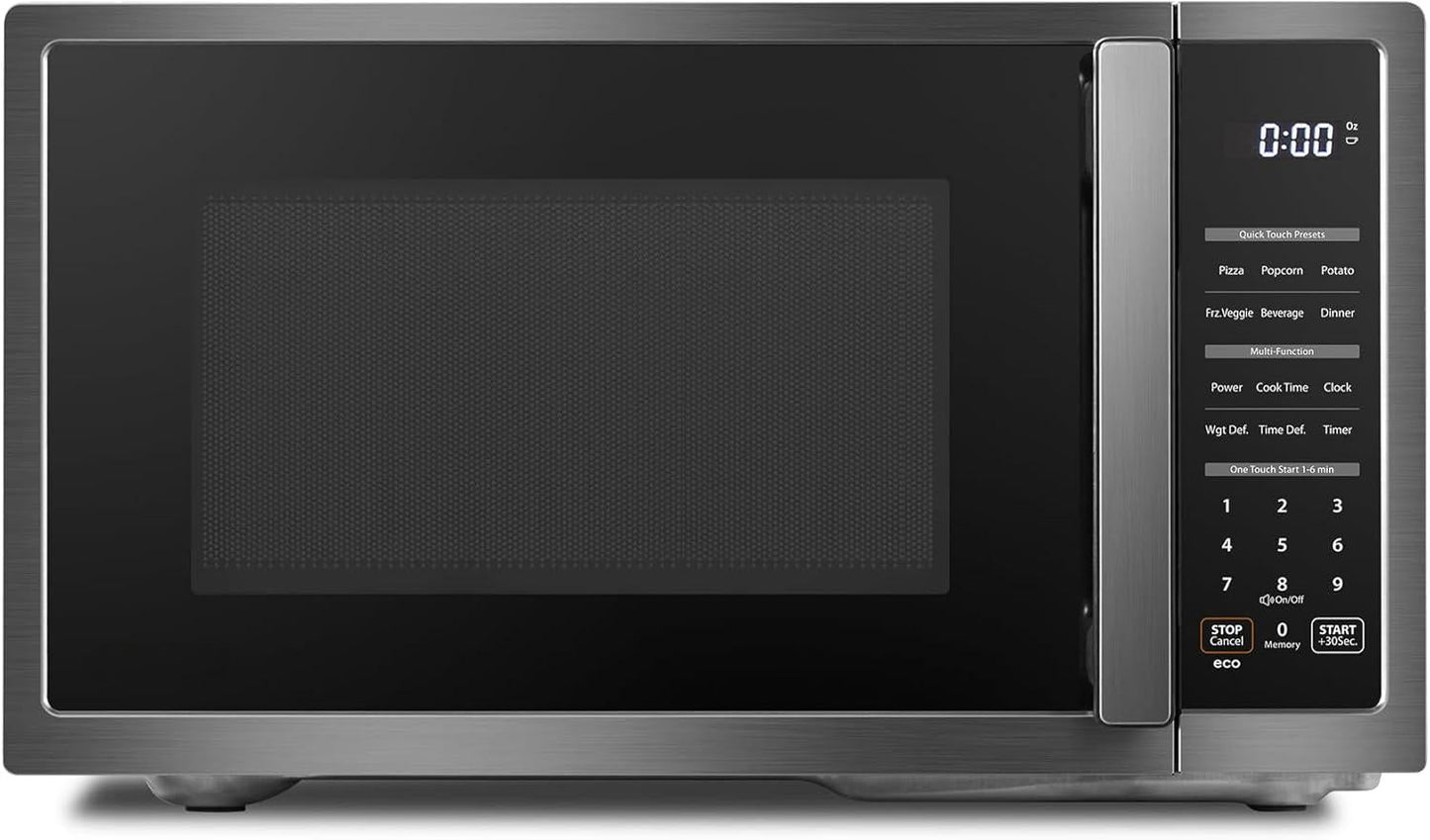 ML4-EM09PA(BS) Small Countertop Microwave Oven with 6 Auto Menus, Mute Function, Child Lock, Kitchen Essentials for Dorm, 0.9 Cu Ft, 10.6 Inch Removable Turntable, 900W, Black Stainless Steel