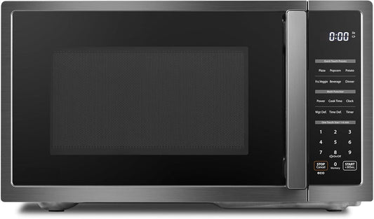 ML4-EM09PA(BS) Small Countertop Microwave Oven with 6 Auto Menus, Mute Function, Child Lock, Kitchen Essentials for Dorm, 0.9 Cu Ft, 10.6 Inch Removable Turntable, 900W, Black Stainless Steel