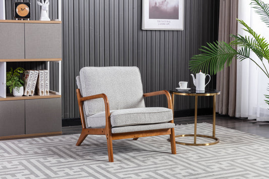 MOONMISS Boucle Upholstery Mid Century Wood Frame Accent Armchair for Living Room-Oyster Grey