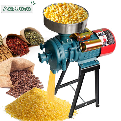 MOPHOTO Electric Grain Grinder Dry Wet Grinder, 110V Grain Grinder Mill 3000W, Wheat Grinder Feed Mill Flour Mill Cereals Grinder Rice Mill with Funnel