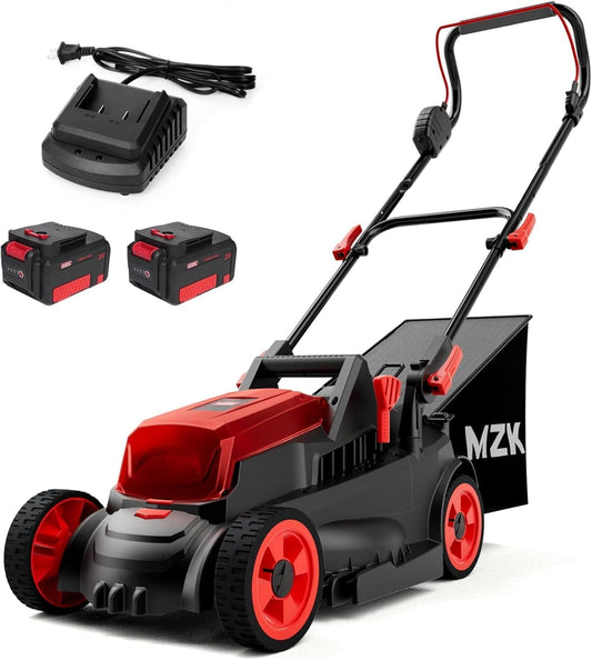 MZK 40V 13”Cordless Electric Lawn Mower,with 4-Position Height Adjustment,Compact and Lightweight Push Battery Powered Lawn Mower (2 * 4AH Batteries)