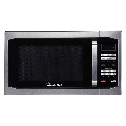 Open Box Magic Chef 1100 Watt 1.6 Cubic Feet Digital Microwave, Stainless Steel
