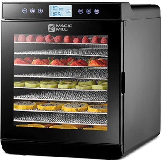 Magic Mill Food Dehydrator Machine (10 Stainless Steel Trays) Digital Adjustable Timer | Temperature Control | Keep Warm Function | Dryer for Jerky, Herb, Meat, Beef, Fruit and To Dry Vegetables