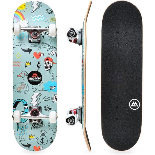 Magneto Complete Skateboard | Maple Wood | ABEC 5 Bearings | Double Kick Concave Deck | Kids Skateboard Cruiser Skateboard | Skateboards for Beginners, Teens & Adults (Free Stickers Included)