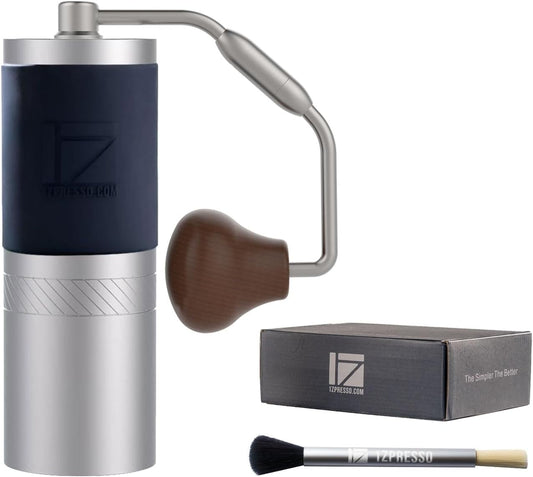 Manual Coffee Grinder Silver Capacity 35g with Assembly Stainless Steel Conical Burr - Numerical Internal Adjustable Setting