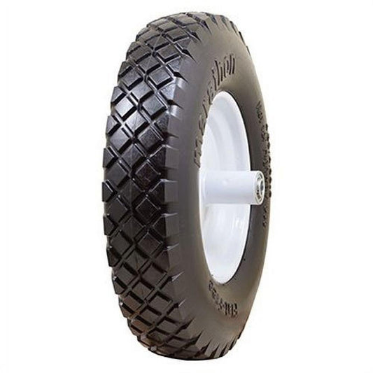 Marathon 4.80/4.00-8" Flat Free Wheelbarrow Tire on Wheel, 6" Centered Hub, 5/8" Ball Bearings, Knobby Tread
