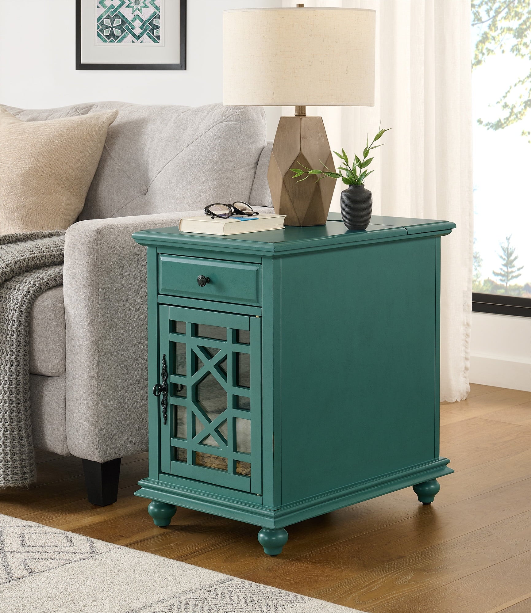 Martin Svensson Home Elegant Chairside Table with Power, Antique Teal