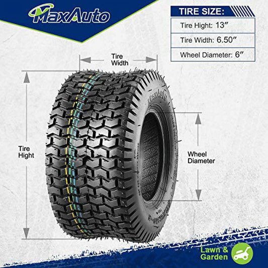 MaxAuto 2 Pcs 13x6.50-6 Mower Turf Tires 13x6.5-6 Lawn and Garden Tractor Tires, 13x6.5x6 Zero Turn Mower Tires, Tubeless 4PR/4Ply