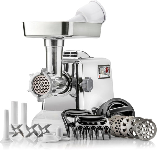 Megaforce 3000 Series 5-in-1 Electric Meat Grinder | 3000W Max | Air Cooled | 3-Speed | Size #12 | 5 Grinding Plates | Stainless Steel Blades | Sausage Stuffer | Kubbe Maker & More