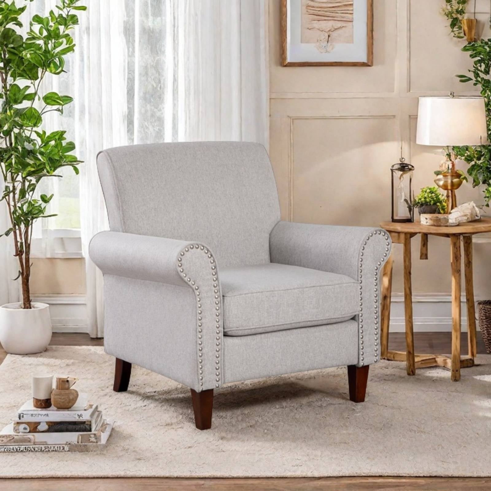 Mid-Century Accent Chair,Modern Cozy Armchair for Living Room,Comfy Reading Sofa Chairs for Bedroom, Grey