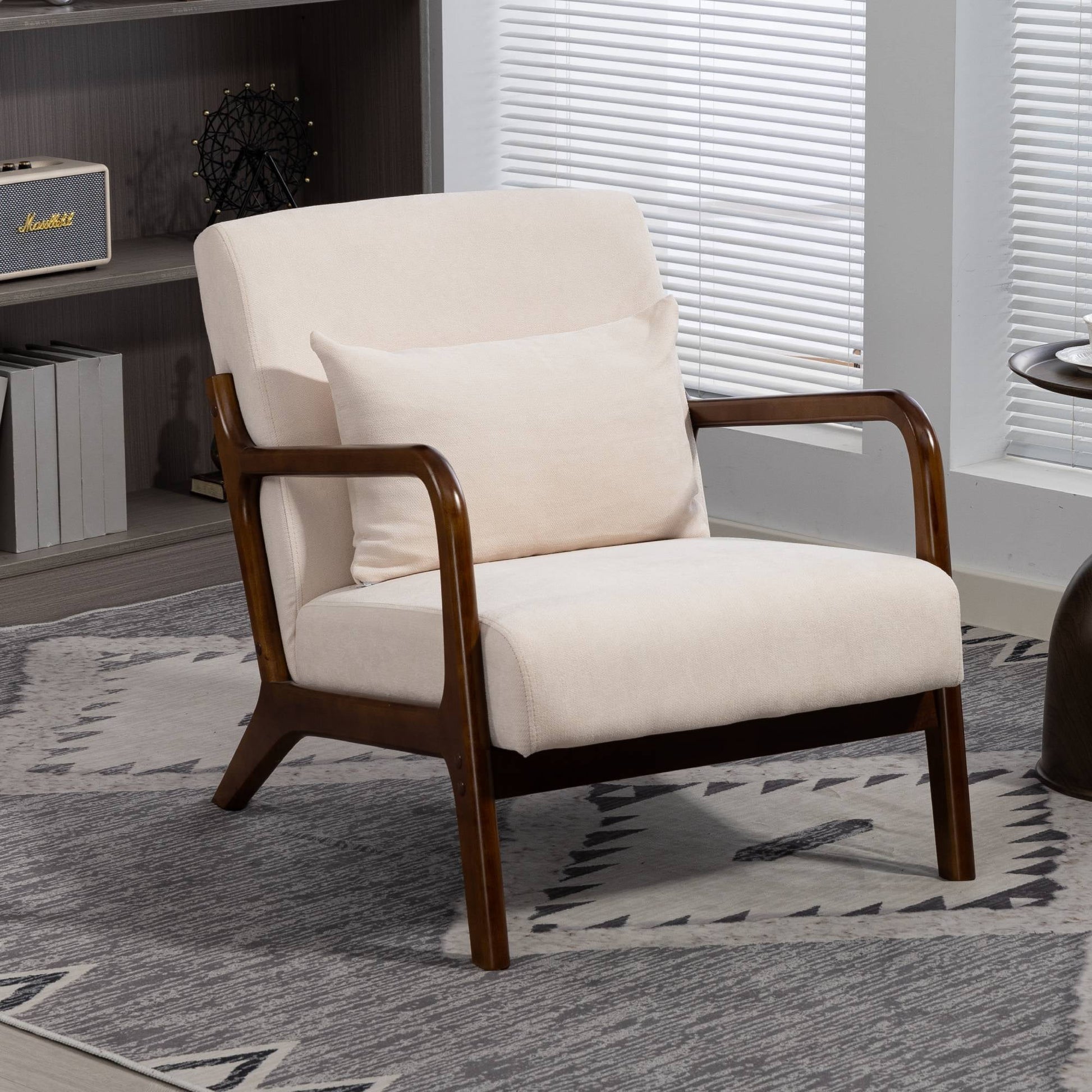 Mid-Century Modern Accent Chair with Pillow Velvet Lounge Arm Chair Comfy Reading Chair with Solid Wood Frame for Living Room, Bedroom, Dark Grey