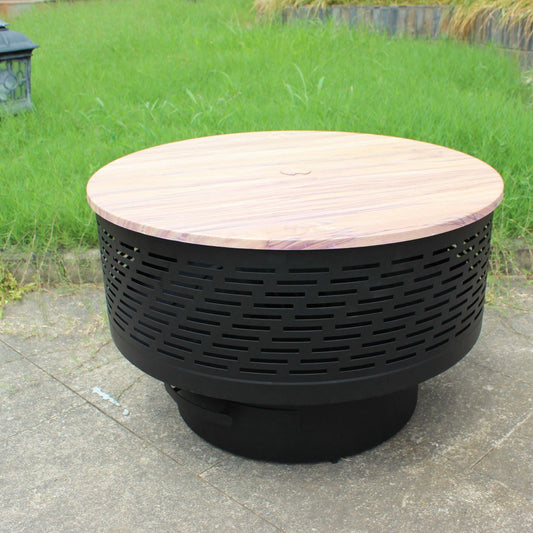 MistMo 26" Fire Pit with Grill for Outdoor  Wood Burning Round Shape Steel Color Black