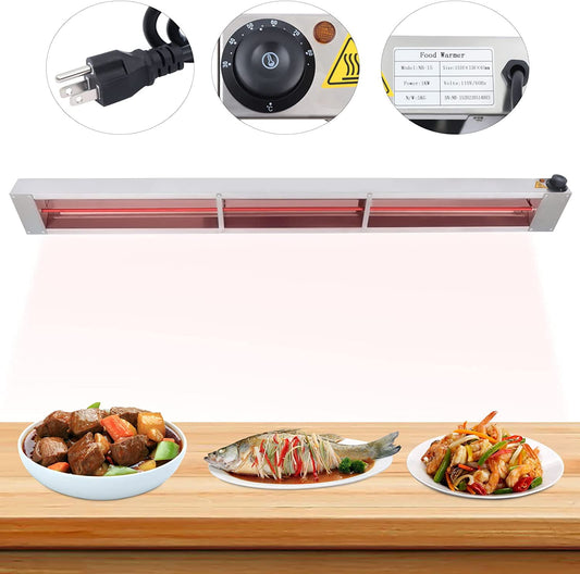 Miumaeov 110V Food Soup Warmer, 60''Table Food Grade Stainelss Steel Countertop Commercial Canteen Buffet Server Overhead Heater, 1000W Electric Countertop Food Warmer with Temperature Control