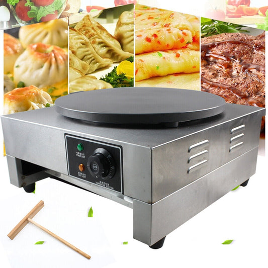Miumaeov 16" Commercial Crepe Maker 3000W Electric Pancake Maker with Nonstick Round Crepe Hotplate Griddle Machine Adjustable Temperature for Blintzes Eggs Tortilla