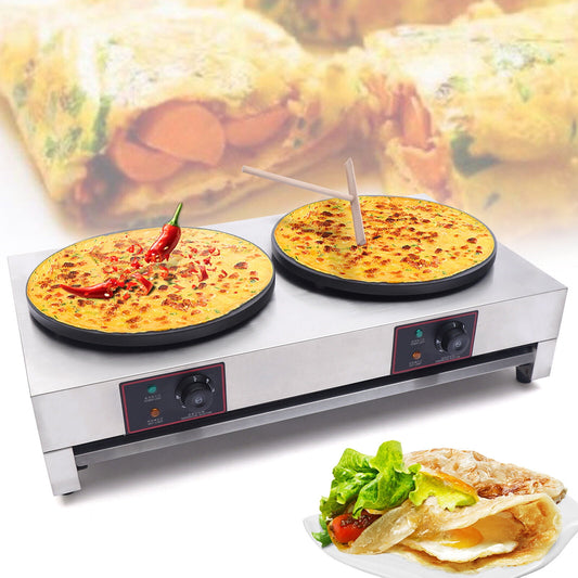 Miumaeov 16 "Commercial Electric Crepe Maker Pancake Roaster Dual Hot Plate Non-Stick Pancake Maker with Adjustable Temperature Control 50-300 ° C /122-572 ° F for Home Kitchen Commercial