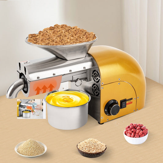 Miumaeov 1800W Commercial Oil Press Machine with Pure Copper Motor 110V 60Hz Cold Hot Stainless Steel Oil Press Machine for Peanuts Soybeans Rapeseed Walnuts Sesame