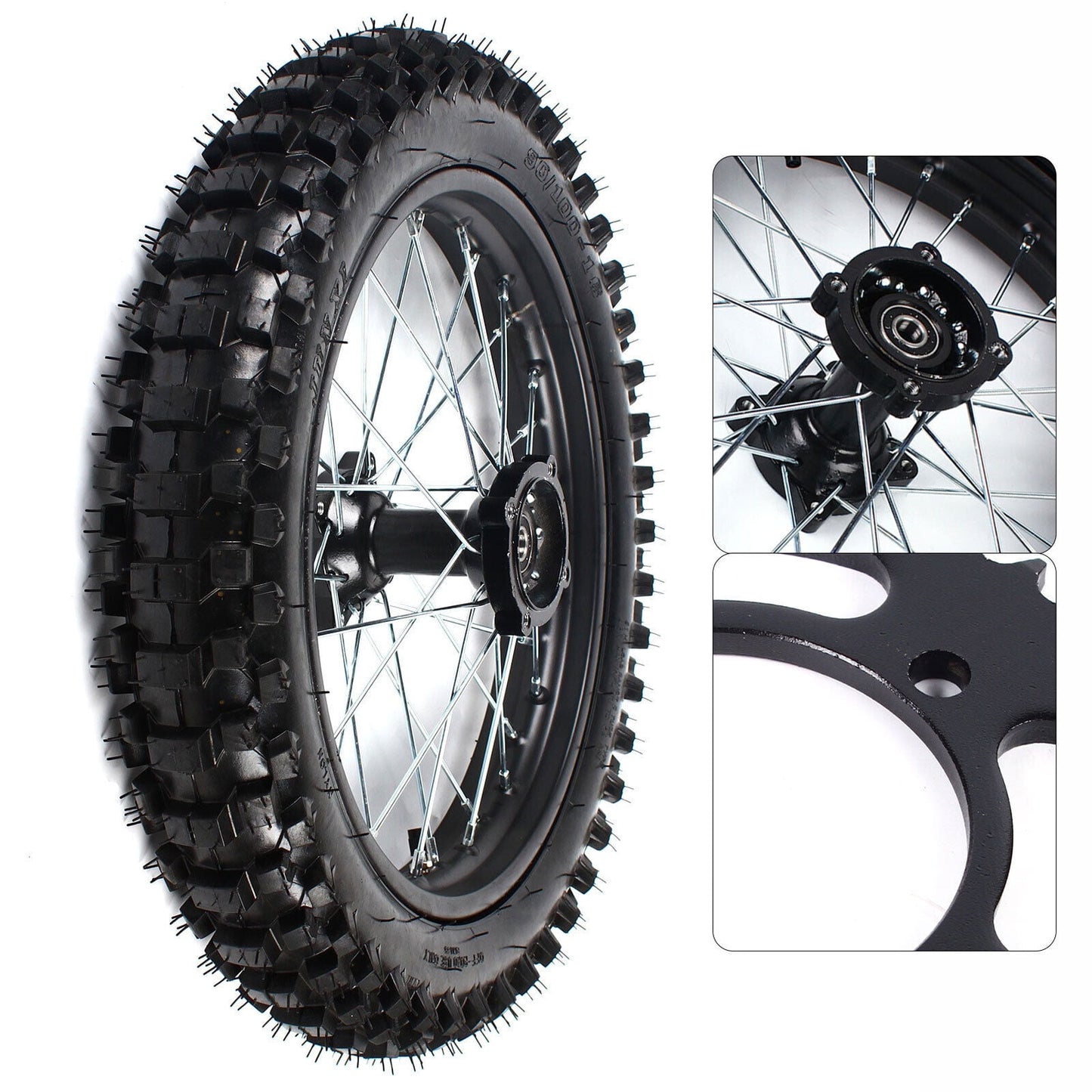 Miumaeov 90/100-16 Rear Wheel Tire Rim & Sprocket with Bolt For Dirt Pit Bike KX100 CRF150 XR100 50cc-150cc