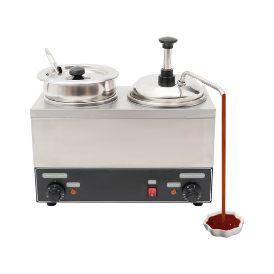 Miumaeov Cheese Dispenser with Pump 2L+4L Double Heads Electric Nacho Cheese Sauce Warmer Stainless Steel