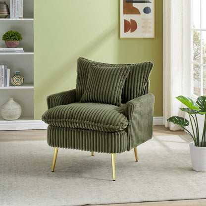 Modern Accent Chair,Armchair,Corduroy Fabric Sofa Chairs with Pillow,Upholstered Armchair for Living Room,Bedroom,Green